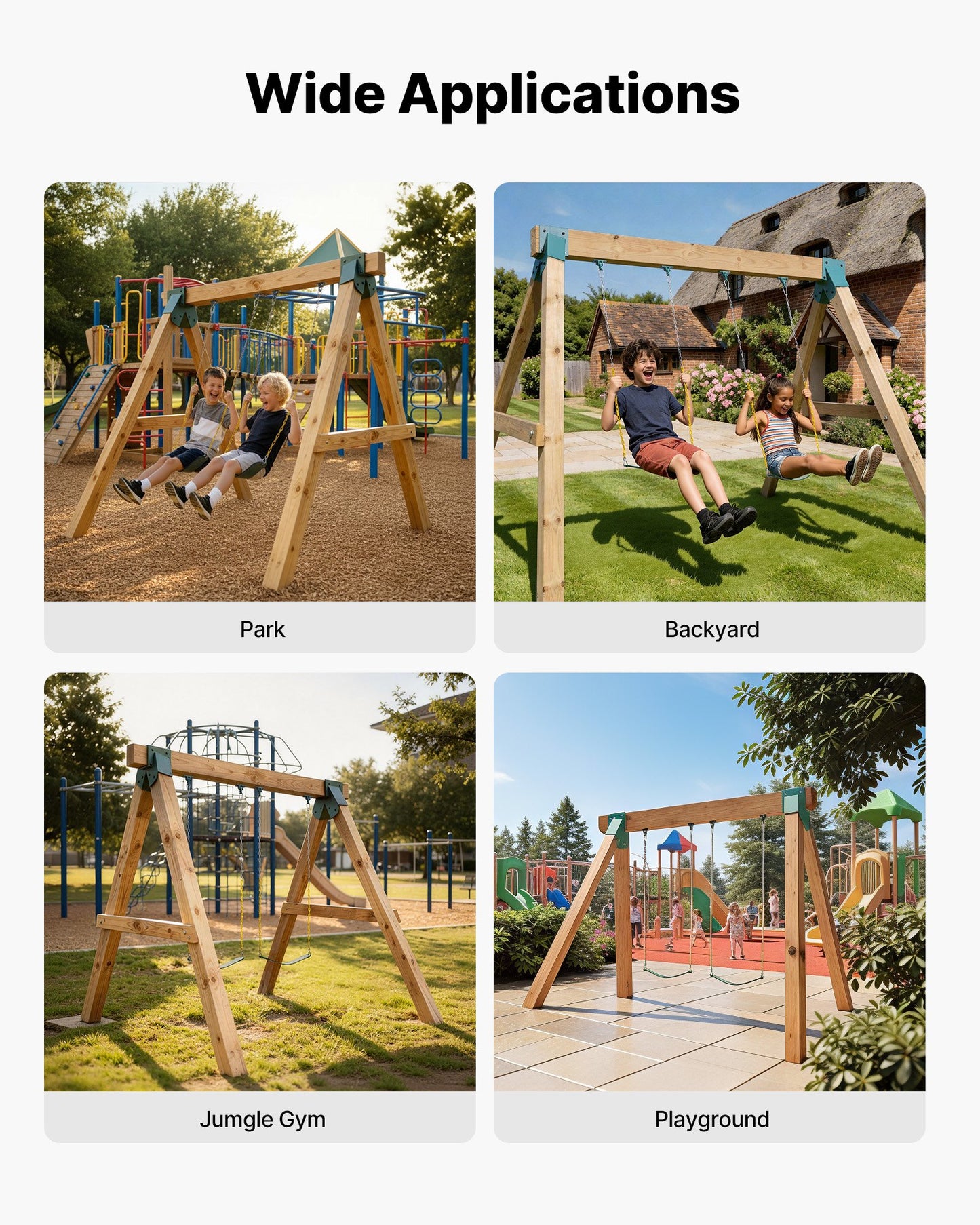 Swing Set Brackets, Heavy-Duty A-frame Set Hardware, with 2 A-Frame Swing Brackets & 2 Seats & 4 Hangers, for Playground Backyard Park Equipment Mounting Parts Outdoor, Hardware Included, Green