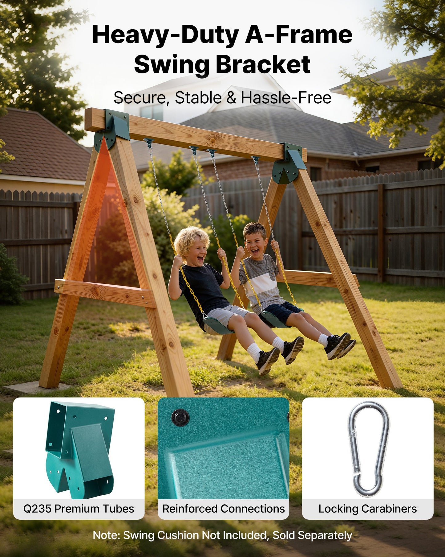 Swing Set Brackets, Heavy-Duty A-frame Set Hardware, with 2 A-Frame Swing Brackets & 4 Hangers, Sturdy for Playground Backyard Park Equipment Mounting Parts Outdoor, Hardware Included, Green