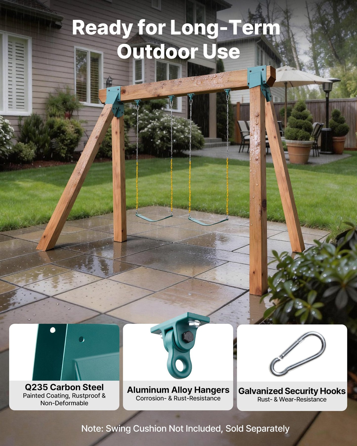 Swing Set Brackets, Heavy-Duty A-frame Set Hardware, with 2 A-Frame Swing Brackets & 4 Hangers, Sturdy for Playground Backyard Park Equipment Mounting Parts Outdoor, Hardware Included, Green