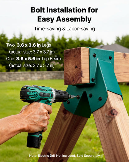 Swing Set Brackets, Heavy-Duty A-frame Set Hardware, with 2 A-Frame Swing Brackets & 4 Hangers, Sturdy for Playground Backyard Park Equipment Mounting Parts Outdoor, Hardware Included, Green