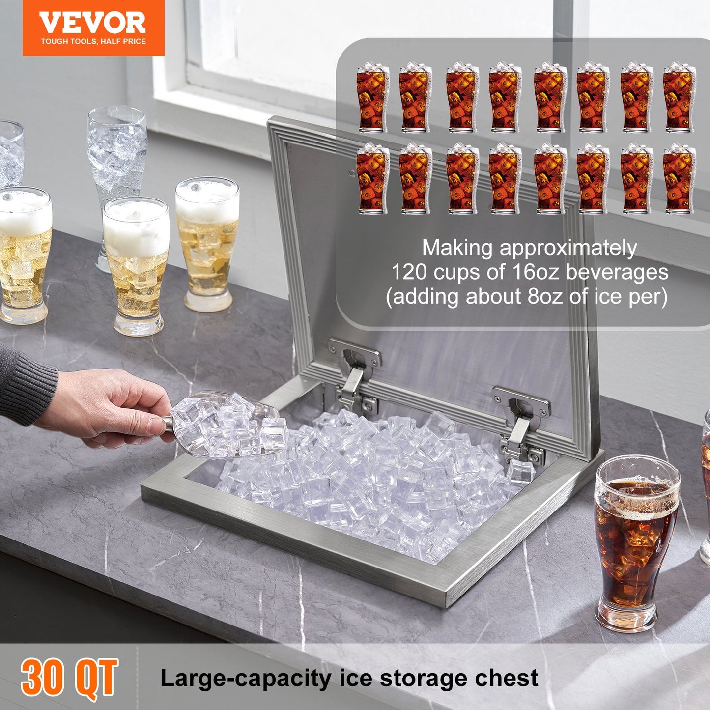 VEVOR Drop in Ice Chest, 14"L x 12"W x 18"H Stainless Steel Ice Cooler, Commercial