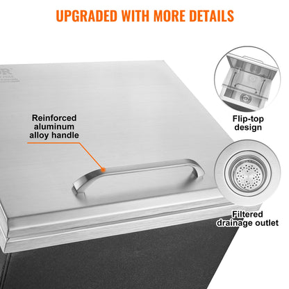 VEVOR Drop in Ice Chest, 14"L x 12"W x 18"H Stainless Steel Ice Cooler, Commercial