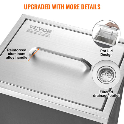 VEVOR Drop in Ice Chest, 14"L x 12"W x 18"H Stainless Steel Ice Cooler, Commercial
