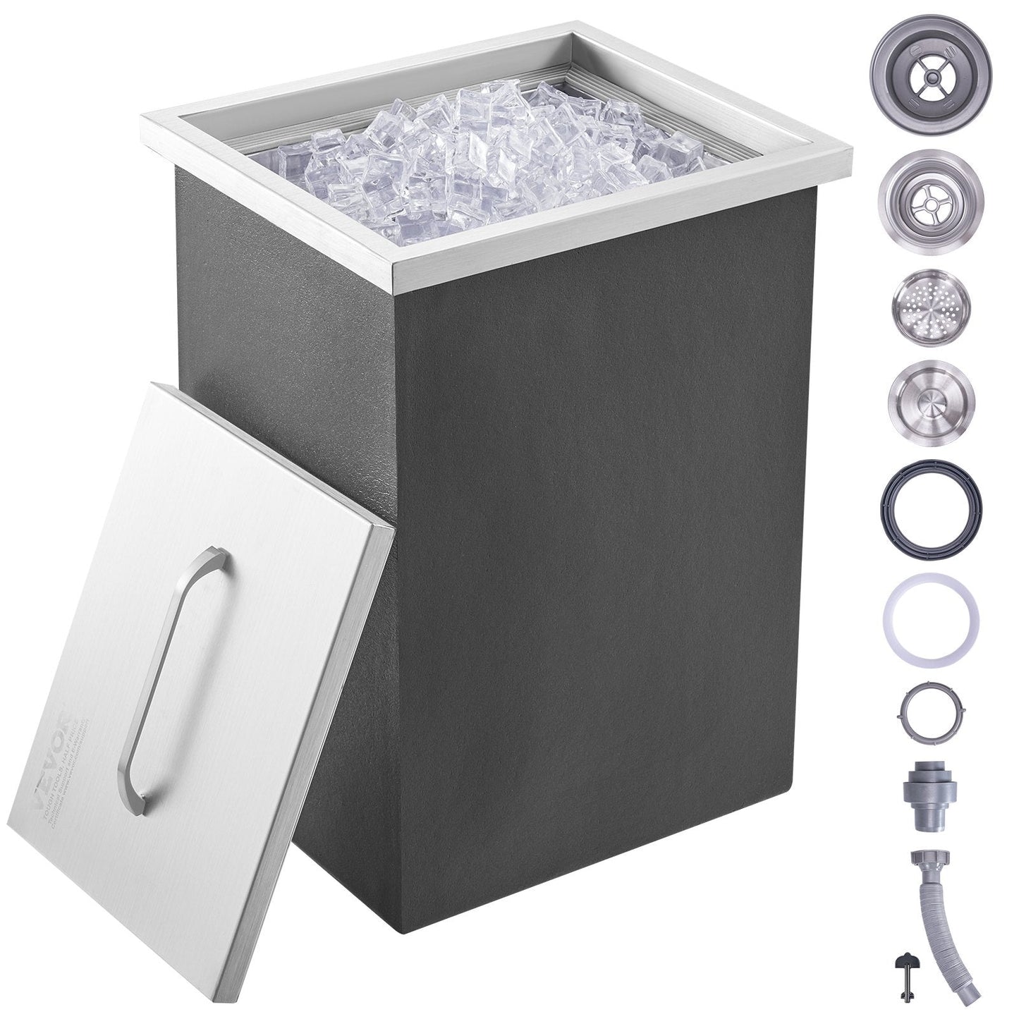 Stainless Steel Ice Chest, 0.35m x 0.3m x 0.46m, 25L, Outdoor Ice Bin with Lid