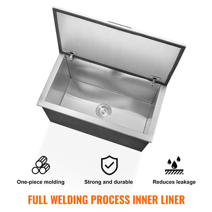 Stainless Steel Embedded Ice Chest with Hinged Cover, 78L Capacity, 0.6m x 0.5m