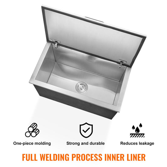 Stainless Steel Embedded Ice Chest with Hinged Cover, 78L Capacity, 0.6m x 0.5m