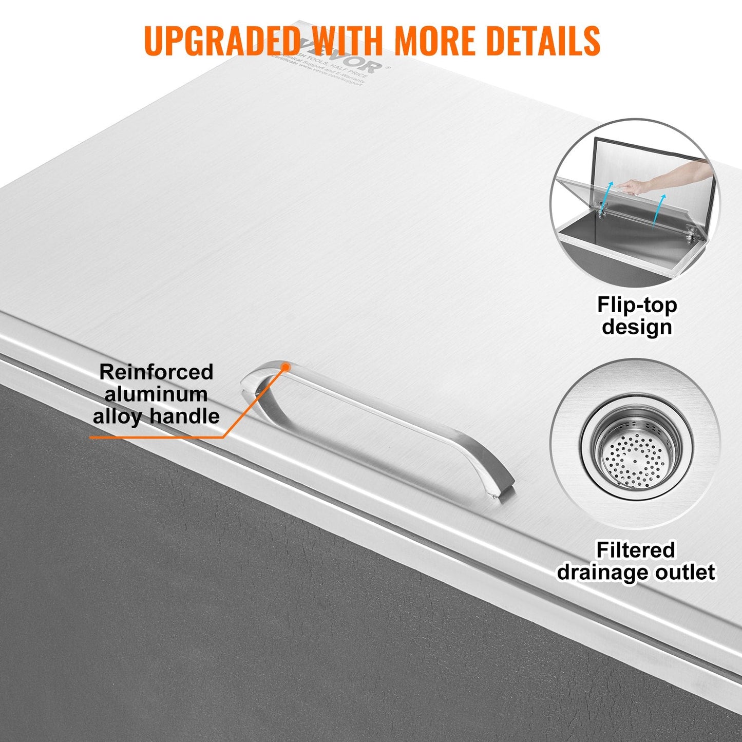 Stainless Steel Embedded Ice Chest with Hinged Cover, 78L Capacity, 0.6m x 0.5m