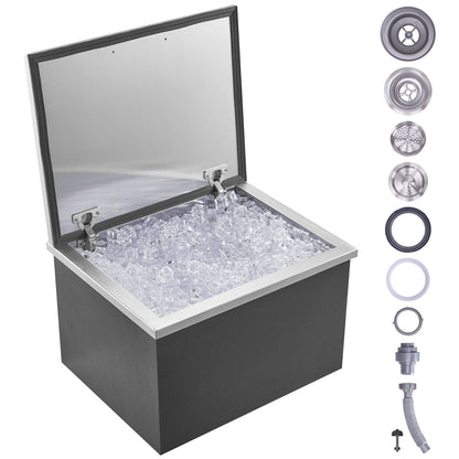 Stainless Steel Drop-in Ice Chest with Hinged Lid, 44L Capacity for Outdoor Use