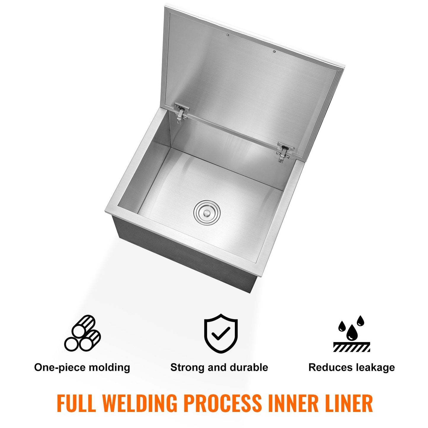Stainless Steel Drop-In Ice Chest with Hinged Cover, 82.6L Capacity
