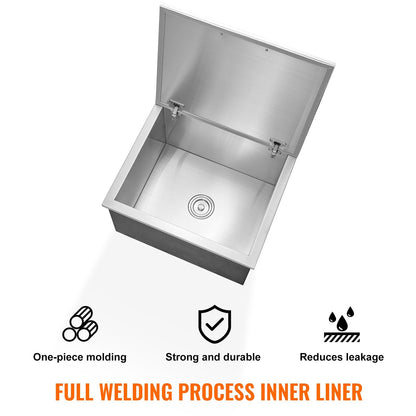 Stainless Steel Drop-In Ice Chest with Hinged Cover, 82.6L Capacity