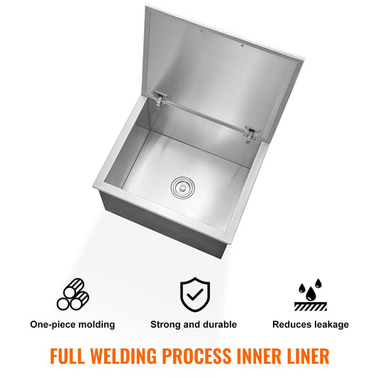 Stainless Steel Drop-In Ice Chest with Hinged Cover, 82.6L Capacity