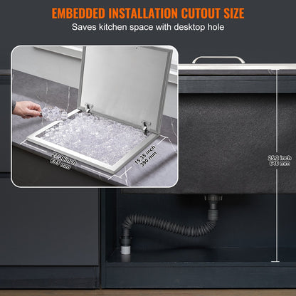 Stainless Steel Drop-In Ice Chest with Hinged Cover, 82.6L Capacity