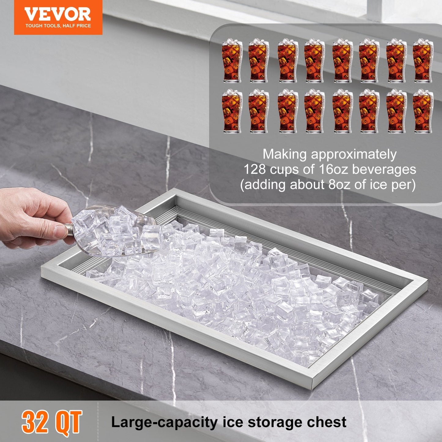 Stainless Steel Drop-In Ice Chest 0.5m x 0.35m x 0.3m for Outdoor Kitchens