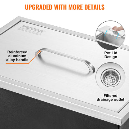VEVOR Drop in Ice Chest, 20"L x 14"W x 12"H Stainless Steel Ice Cooler, Commercial