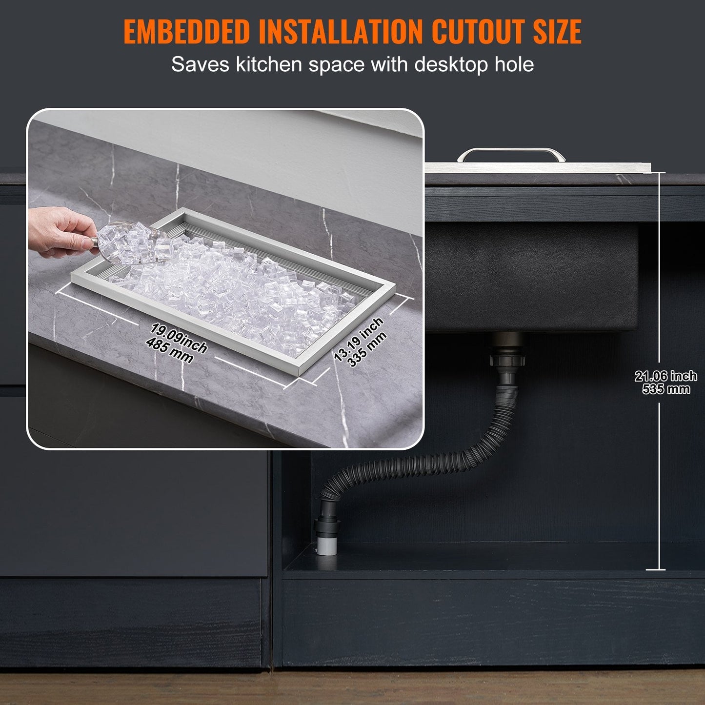 Stainless Steel Drop-In Ice Chest 0.5m x 0.35m x 0.3m for Outdoor Kitchens