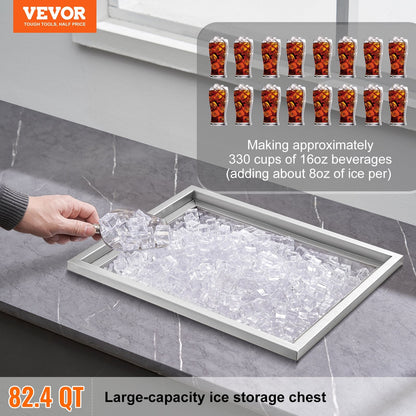 Stainless Steel 0.53m x 0.43m x 0.46m Ice Chest with Drain for Outdoor Kitchens