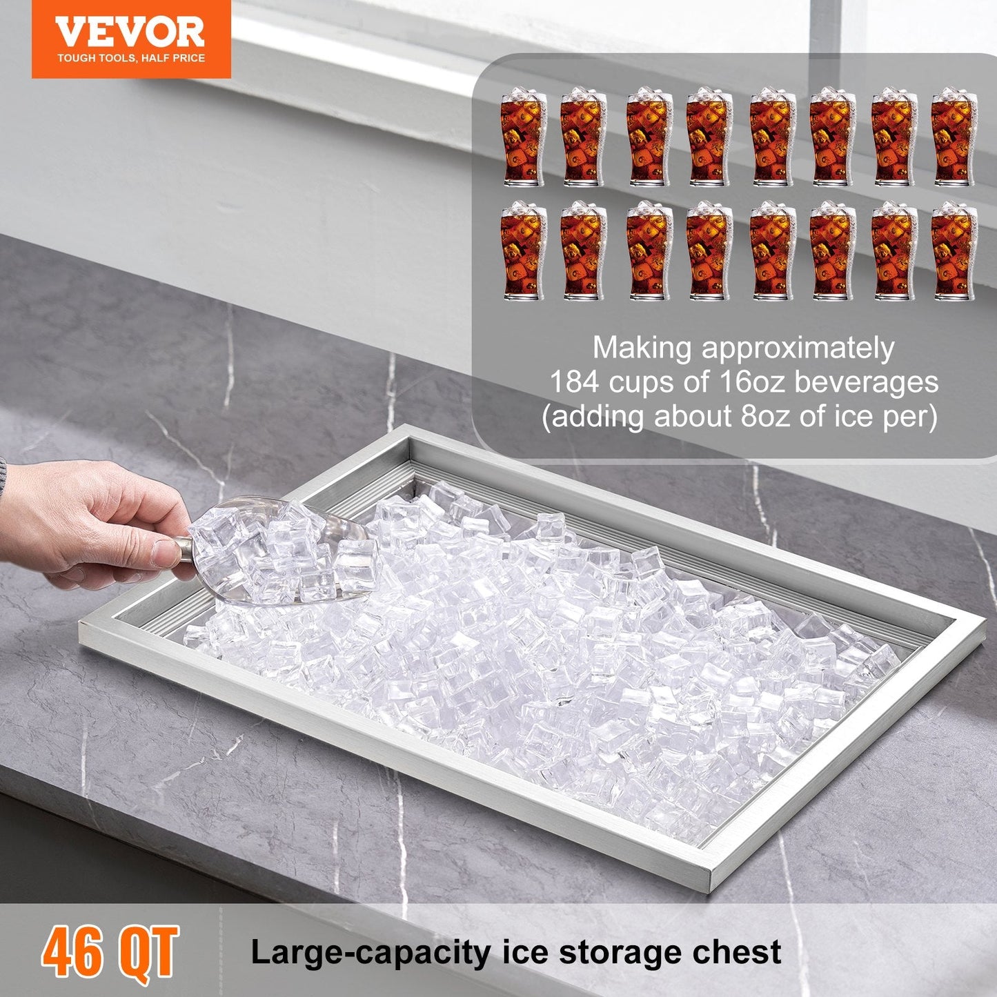 Stainless Steel 0.56m x 0.43m Ice Chest, 43.5L Capacity, for Outdoor Kitchens