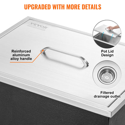 VEVOR Drop in Ice Chest, 22"L x 17"W x 12"H Stainless Steel Ice Cooler, Commercial