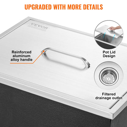 Stainless Steel 0.56m x 0.43m Ice Chest, 43.5L Capacity, for Outdoor Kitchens