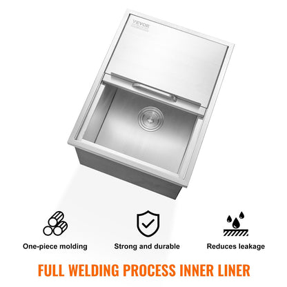 Stainless Steel 0.6m x 0.45m Drop-In Ice Chest with Sliding Cover, 55L Capacity