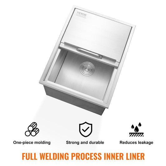 Stainless Steel 0.6m x 0.45m Drop-In Ice Chest with Sliding Cover, 55L Capacity