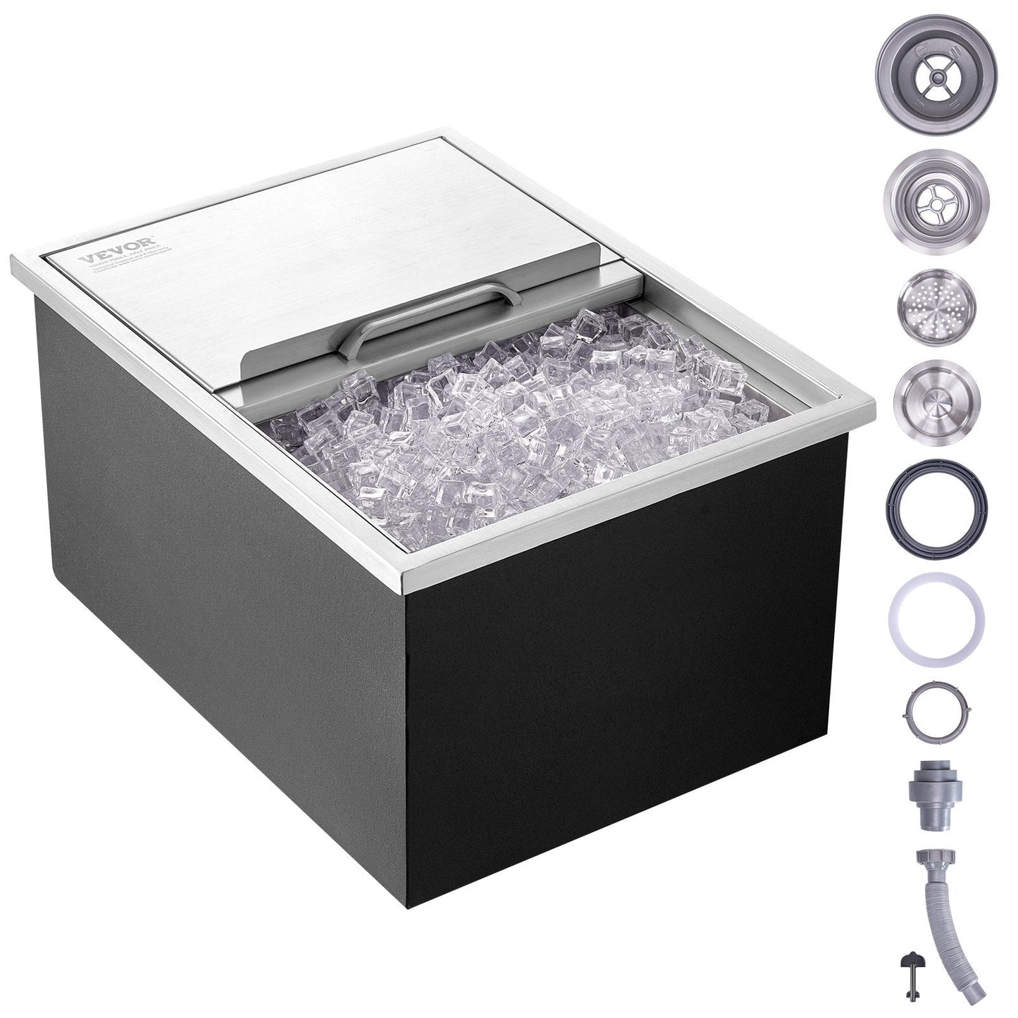 Stainless Steel 0.6m x 0.45m Drop-In Ice Chest with Sliding Cover, 55L Capacity