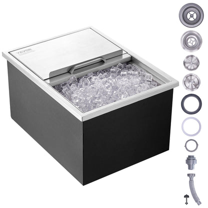 Stainless Steel 0.6m x 0.45m Drop-In Ice Chest with Sliding Cover, 55L Capacity