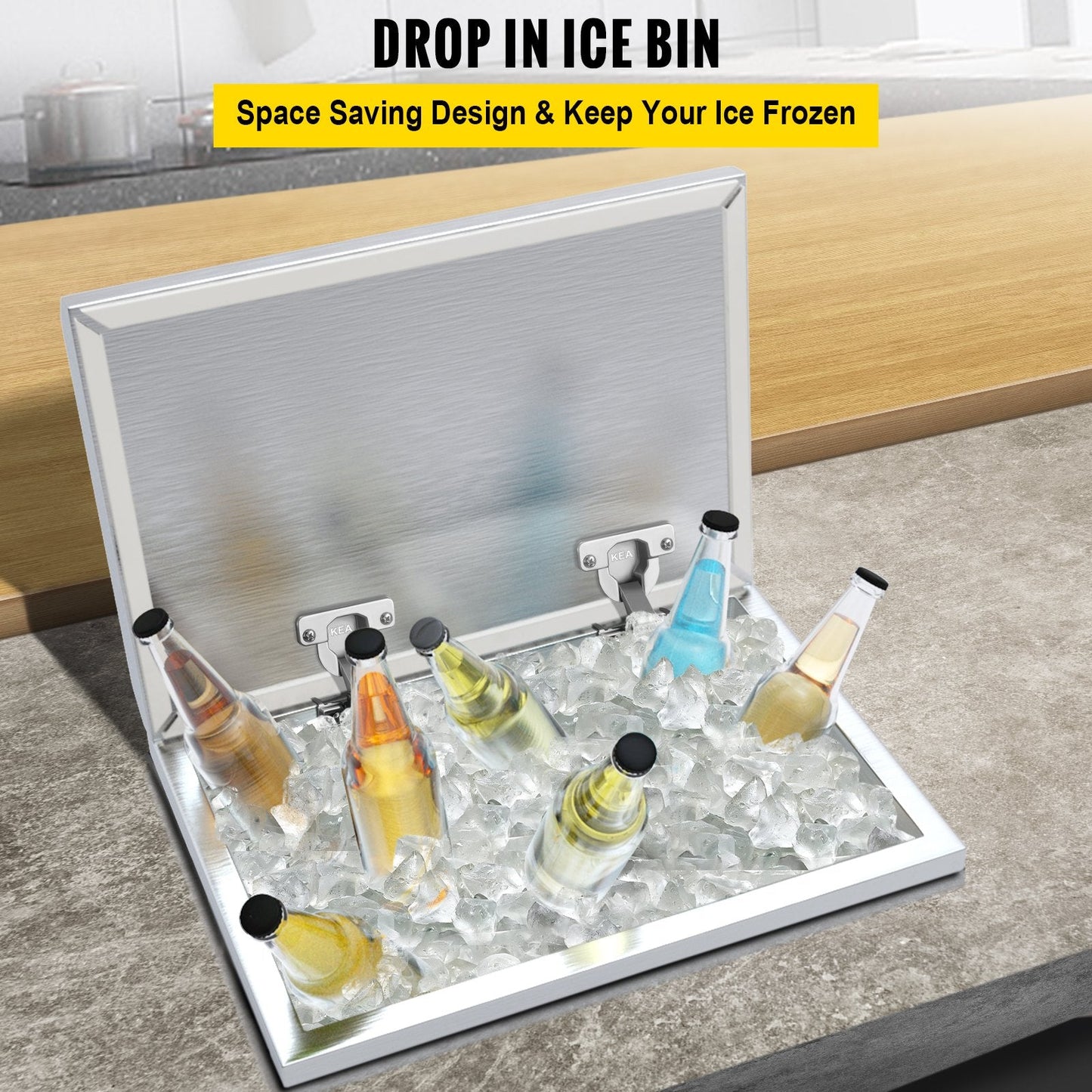 Stainless Steel Drop-In Ice Chest with Hinged Lid, 0.84 m, 22.7 kg Capacity