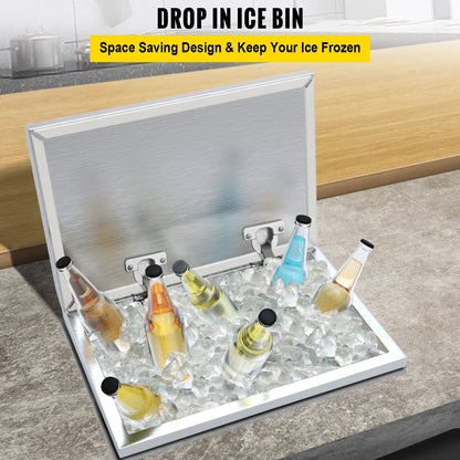 Stainless Steel Drop-In Ice Chest with Hinged Lid, 0.84 m, 22.7 kg Capacity