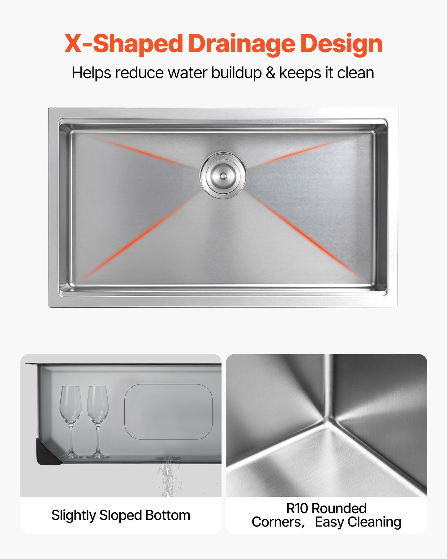 84 cm Kitchen Undermount Single Bowl Sinks, Stainless Steel Drop-In Farmhouse Basin with Ledge & Accessories, Household Dishwasher Sinks for RV, Prep Kitchen, Laundry Room, Bar