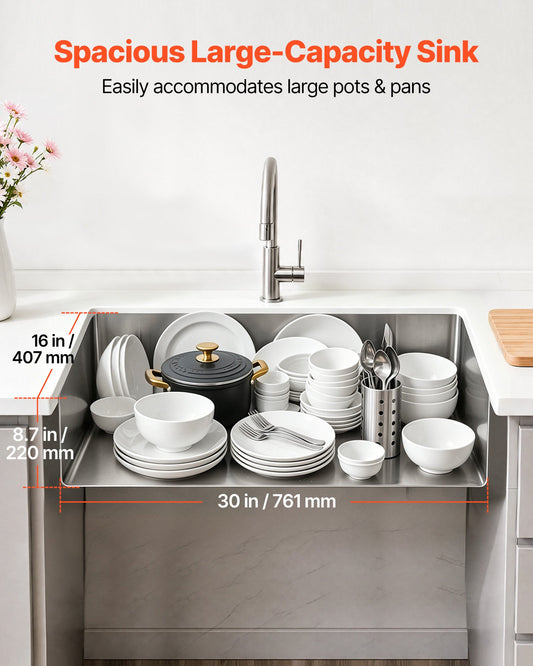 81 cm Kitchen Undermount Single Bowl Sinks, Stainless Steel Drop-In Farmhouse Basin with Accessories, Household Dishwasher Sinks for RV, Prep Kitchen, Laundry Room, Bar