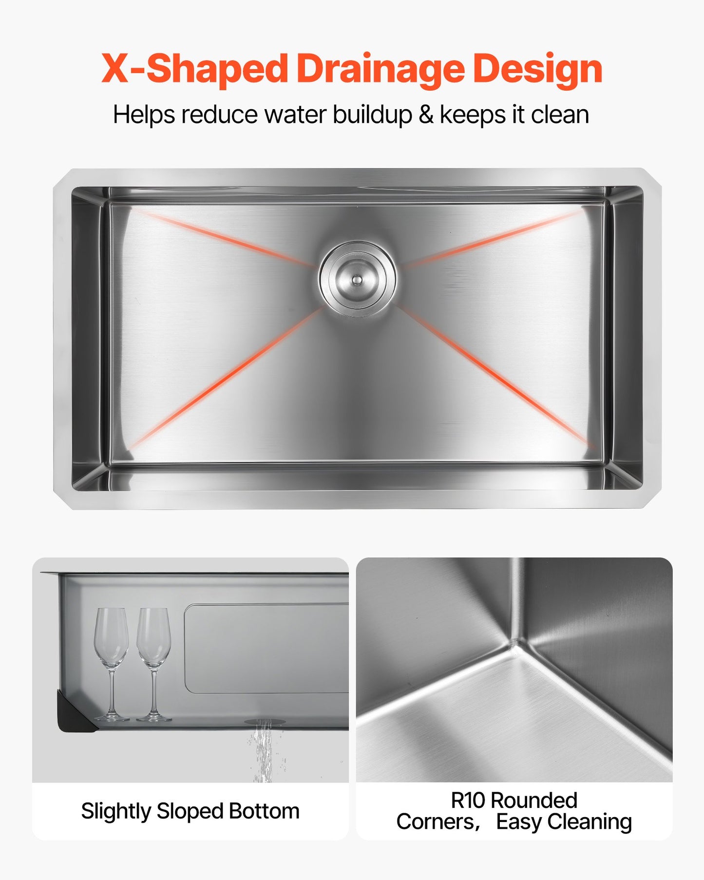 81 cm Kitchen Undermount Single Bowl Sinks, Stainless Steel Drop-In Farmhouse Basin with Accessories, Household Dishwasher Sinks for RV, Prep Kitchen, Laundry Room, Bar