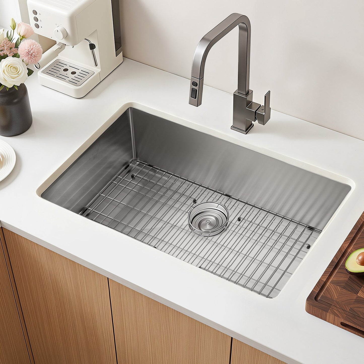 81 cm Kitchen Undermount Single Bowl Sinks, Stainless Steel Drop-In Farmhouse Basin with Accessories, Household Dishwasher Sinks for RV, Prep Kitchen, Laundry Room, Bar