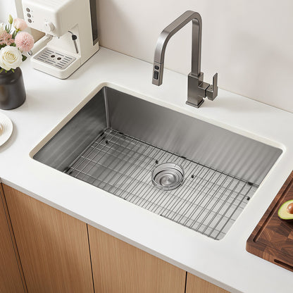 81 cm Kitchen Undermount Single Bowl Sinks, Stainless Steel Drop-In Farmhouse Basin with Accessories, Household Dishwasher Sinks for RV, Prep Kitchen, Laundry Room, Bar