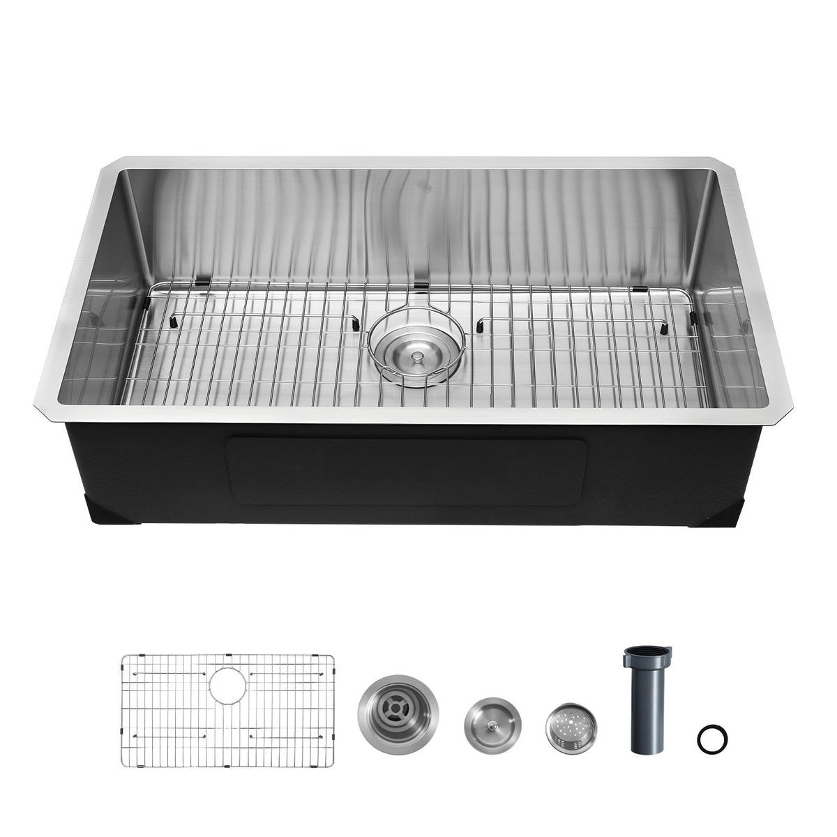 81 cm Kitchen Undermount Single Bowl Sinks, Stainless Steel Drop-In Farmhouse Basin with Accessories, Household Dishwasher Sinks for RV, Prep Kitchen, Laundry Room, Bar