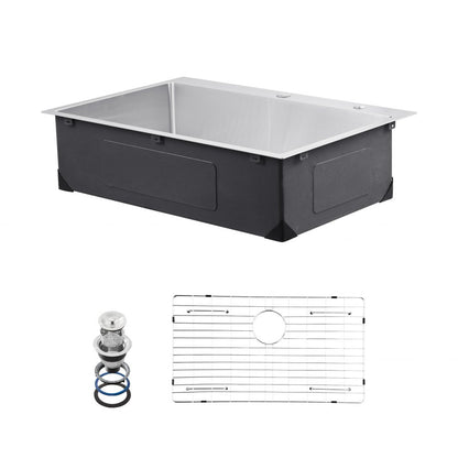 VEVOR 33" Kitchen Sink Top Mount Single Bowl Drop-In Basin Stainless Steel Bar
