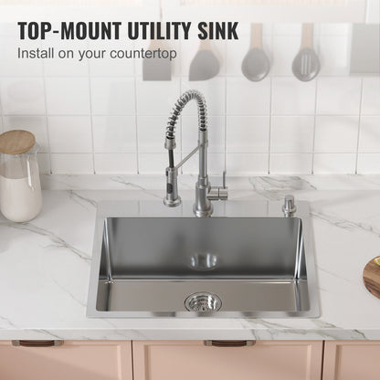 Stainless Steel Top Mount Sink, 0.63m x 0.56m, Single Bowl with Accessories (2-Pack)