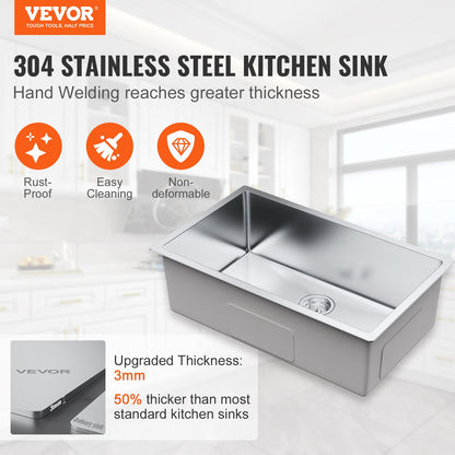 VEVOR Kitchen Sink, 304 Stainless Steel Drop-In Sinks, Undermount Single Bowl Basin