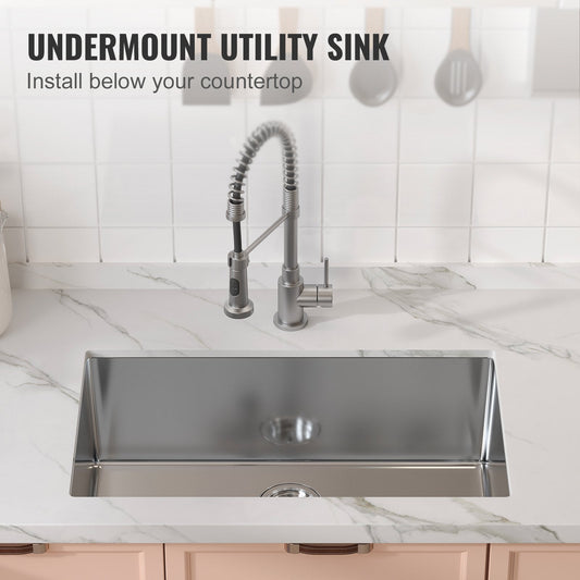 Stainless Steel Undermount Single Bowl Kitchen Sink with Accessories, 0.76m