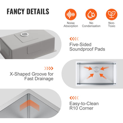 VEVOR Kitchen Sink, 304 Stainless Steel Drop-In Sinks, Undermount Single Bowl Basin