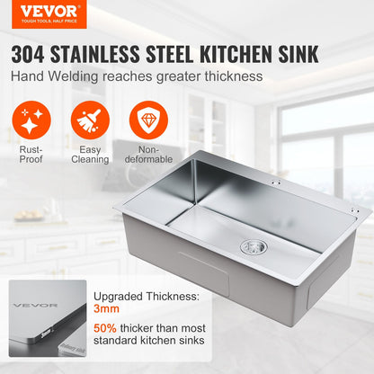 Stainless Steel Top Mount Kitchen Sink, Single Bowl, 0.84m x 0.56m, Pack of 3