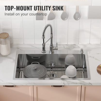 VEVOR Kitchen Sink, 304 Stainless Steel Drop-In Sinks, Top Mount Single Bowl Basin