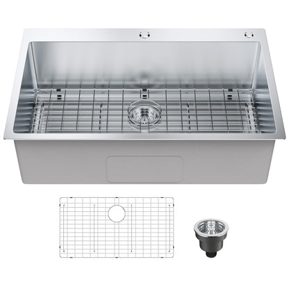 VEVOR Kitchen Sink, 304 Stainless Steel Drop-In Sinks, Top Mount Single Bowl Basin
