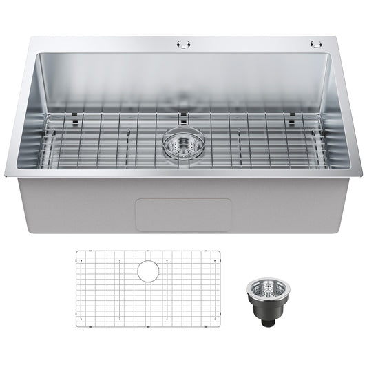 VEVOR Kitchen Sink, 304 Stainless Steel Drop-In Sinks, Top Mount Single Bowl Basin