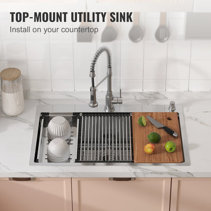 VEVOR Kitchen Sink, 304 Stainless Steel Drop-In Sinks, Top Mount Single Bowl Basin
