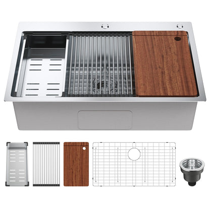 Stainless Steel Top Mount Kitchen Sink, Single Bowl with Ledge, 0.84m