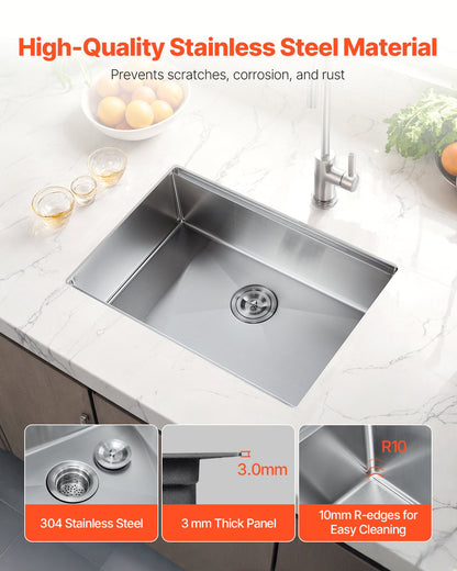 VEVOR 32" Kitchen Sink Undermount Single Bowl Drop-In Basin Stainless Steel Bar