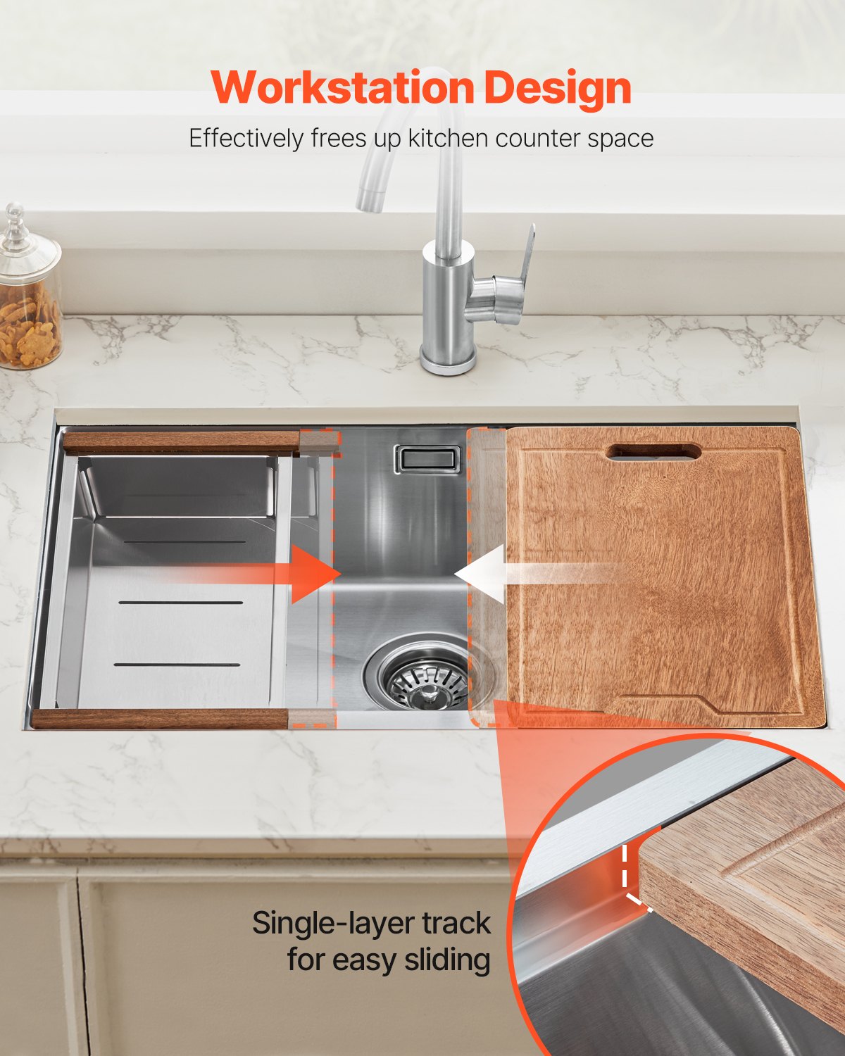 VEVOR 32" Kitchen Sink Undermount Single Bowl Drop-In Basin Stainless Steel Bar