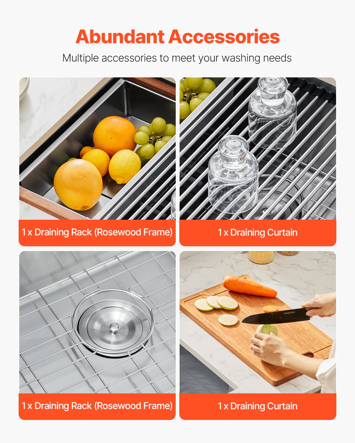 VEVOR 32" Kitchen Sink Undermount Single Bowl Drop-In Basin Stainless Steel Bar