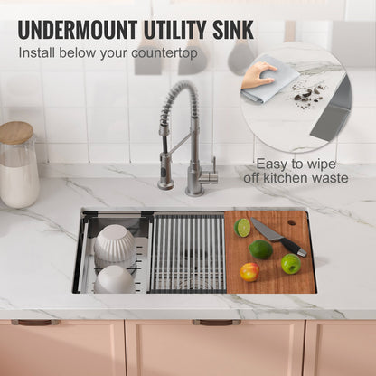 VEVOR Kitchen Sink, 304 Stainless Steel Drop-In Sinks, Undermount Single Bowl Basin